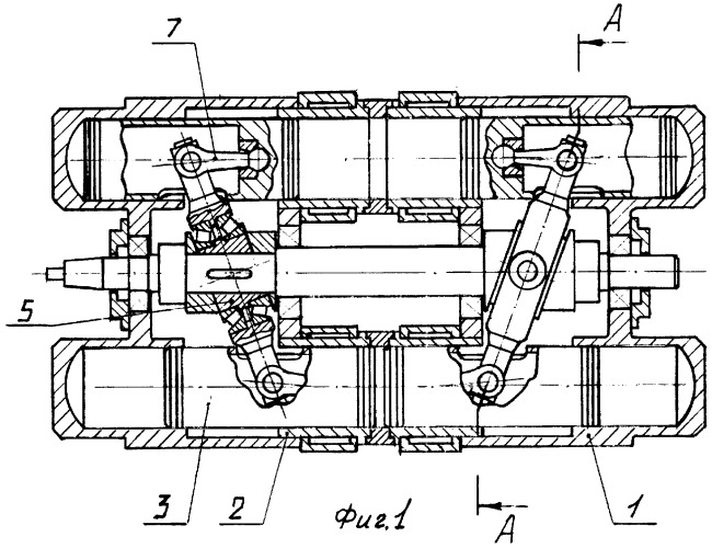 Аксиально-поршневой двигатель с противоположно движущимися поршнями (патент 2268366)