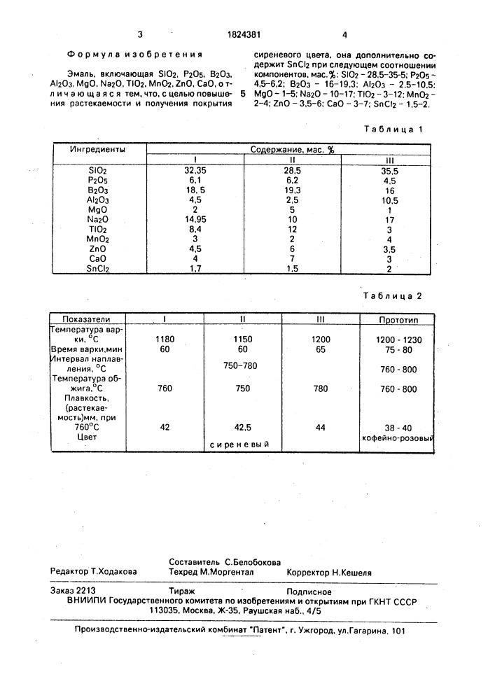 Эмаль (патент 1824381)