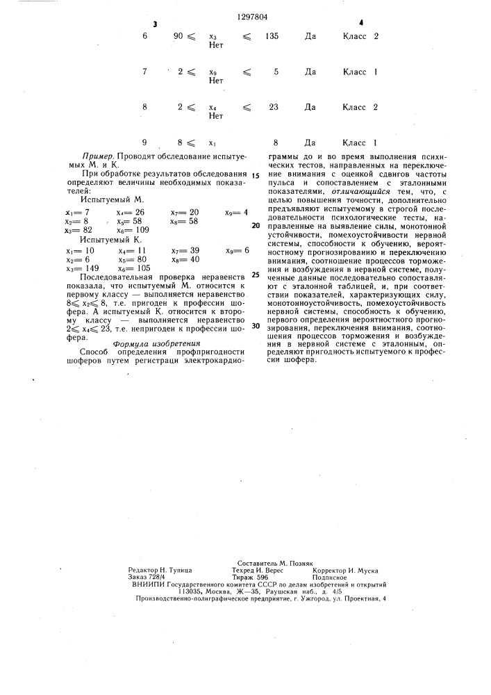 Способ определения профпригодности шоферов (патент 1297804)