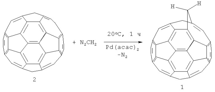 Способ получения 1&#39;(2&#39;)а-гомо(c60-ih)[5,6]фуллерена (патент 2417208)