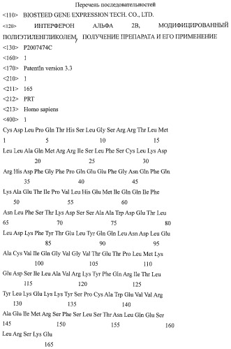 Интерферон альфа 2в, модифицированный полиэтиленгликолем, получение препарата и его применение (патент 2485134)