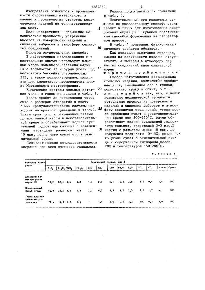 Способ изготовления керамических стеновых изделий (патент 1289852)