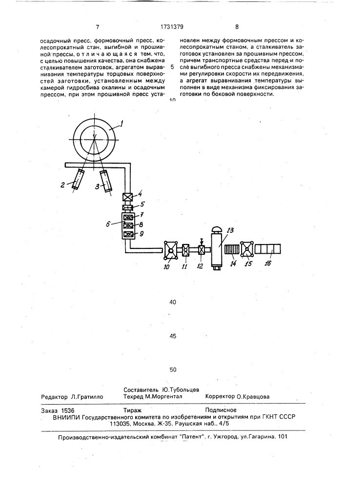 Механизированная поточная линия для изготовления железнодорожных колес (патент 1731379)
