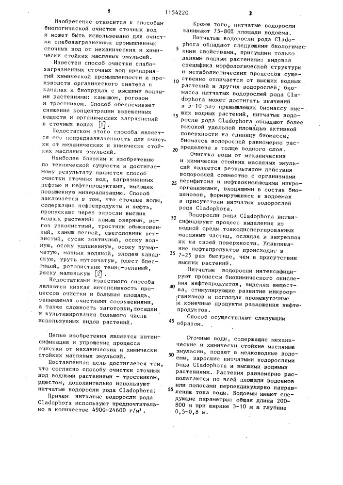 Способ биологической очистки нефтесодержащих сточных вод (патент 1154220)