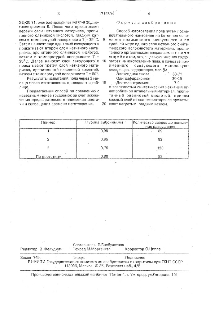 Способ изготовления пола (патент 1719594)