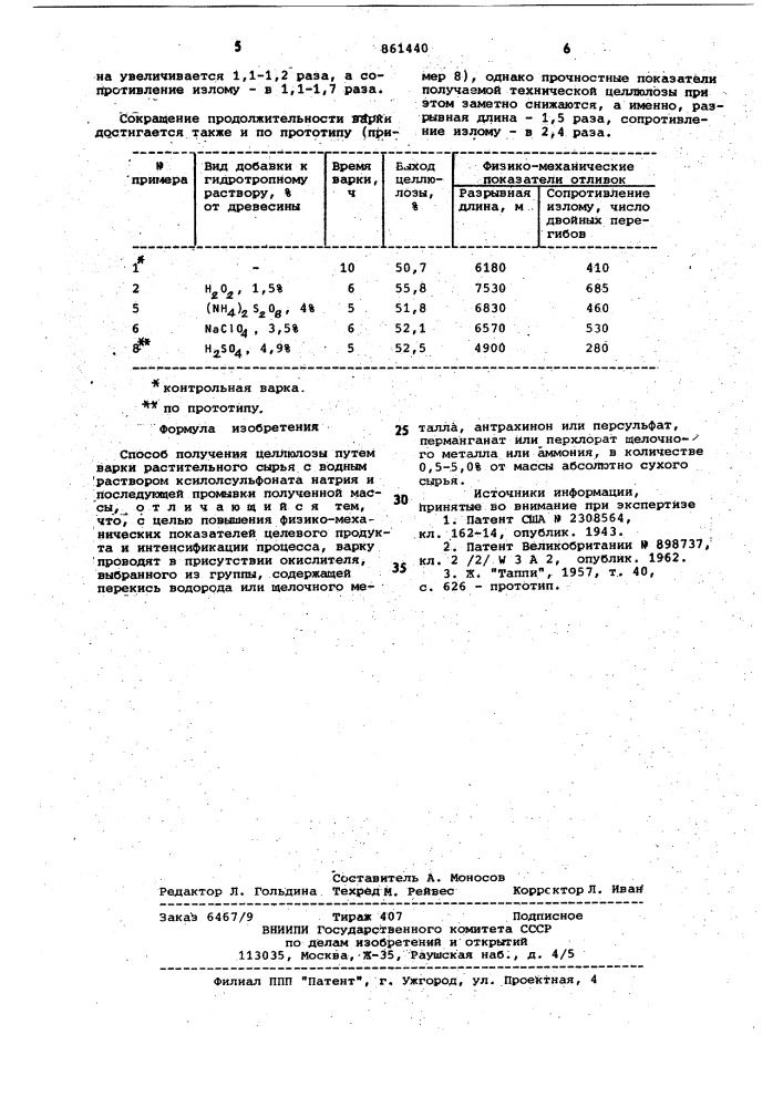 Способ получения целлюлозы (патент 861440)