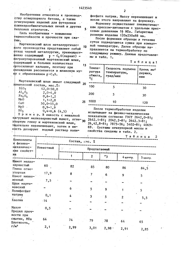 Огнеупорная масса (патент 1423540)