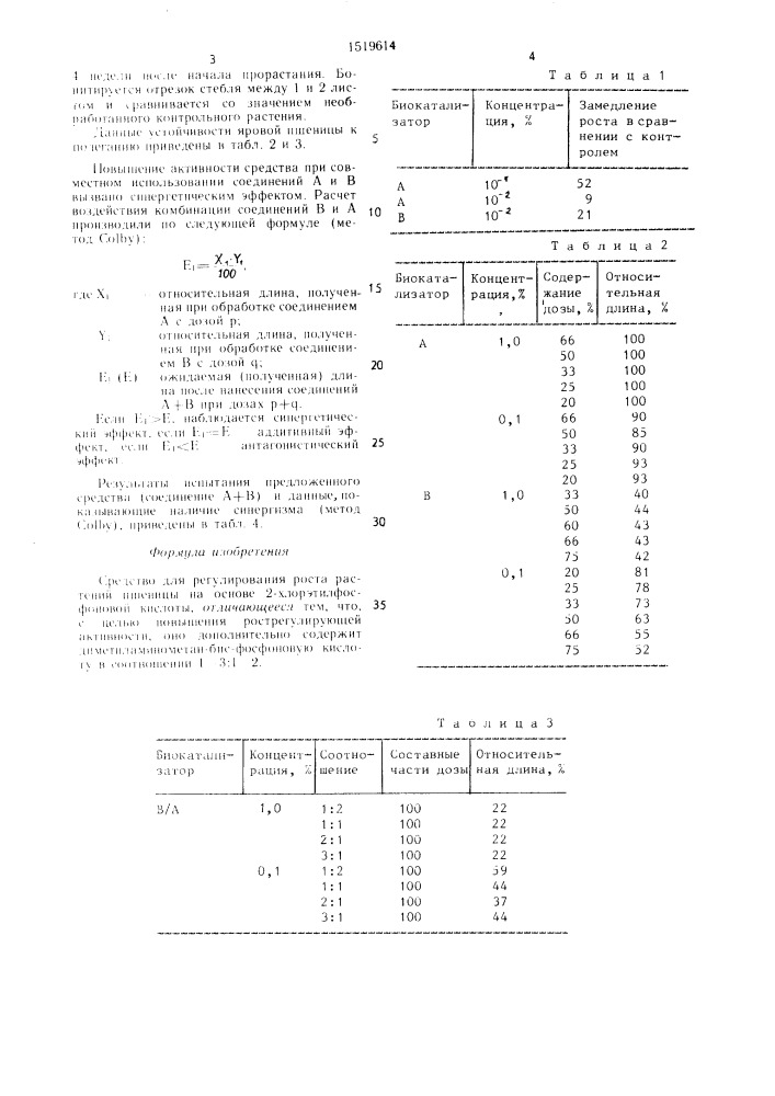 Средство для регулирования роста растений пшеницы (патент 1519614)