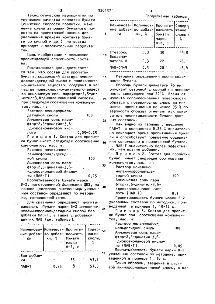 Состав для пропитки бумаги (патент 926137)