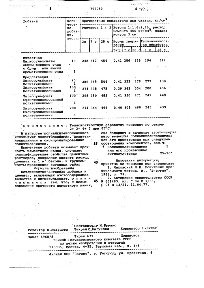 Поверхностно-активная добавка к цементу (патент 767050)