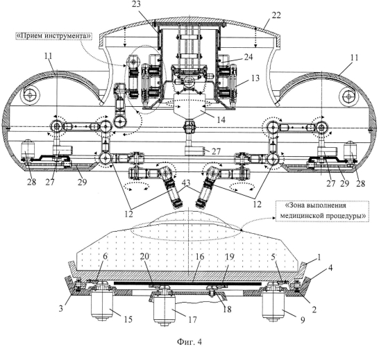 Функциональная структура продольного возвратно-поступательного перемещения устройства рентгеновского излучения в верхней части медицинского стола тороидальной хирургической робототехнической системы (вариант русской логики - версия 3) (патент 2587390)