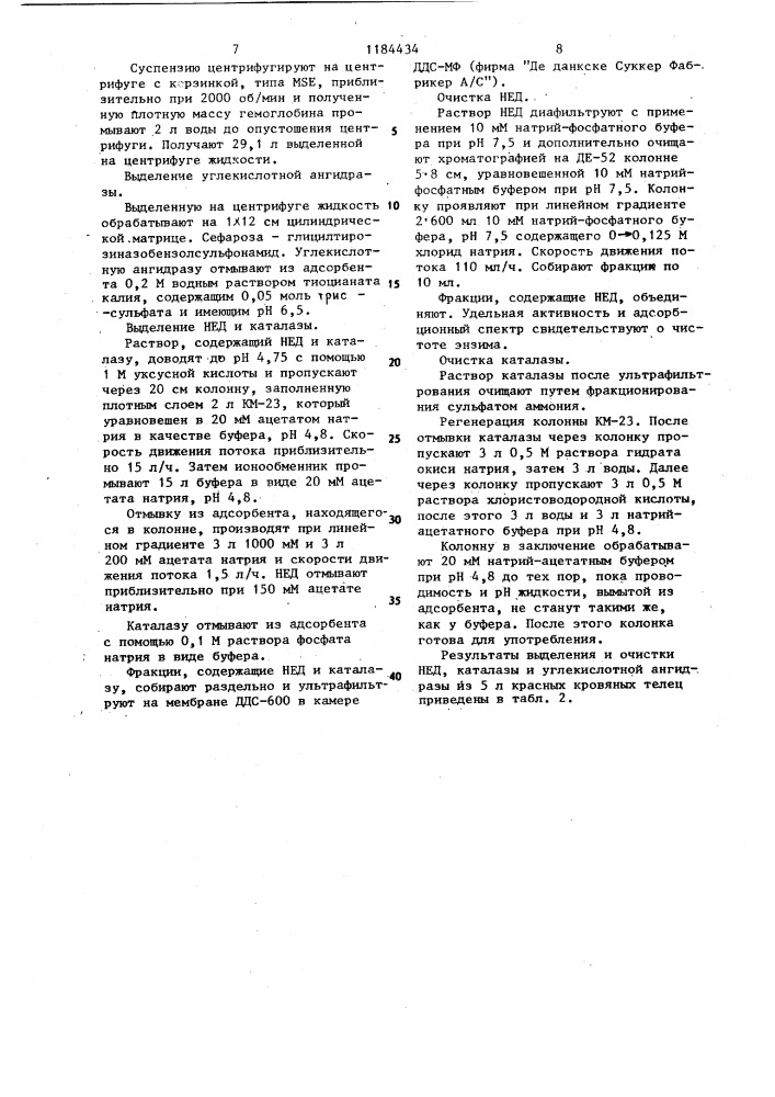 Способ выделения надокисной дисмутазы из белковых растворов (патент 1184434)