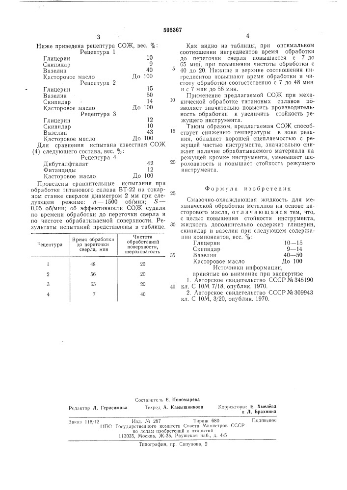 Смазочно-охлаждающая жидкость для механической обработки металлов (патент 595367)