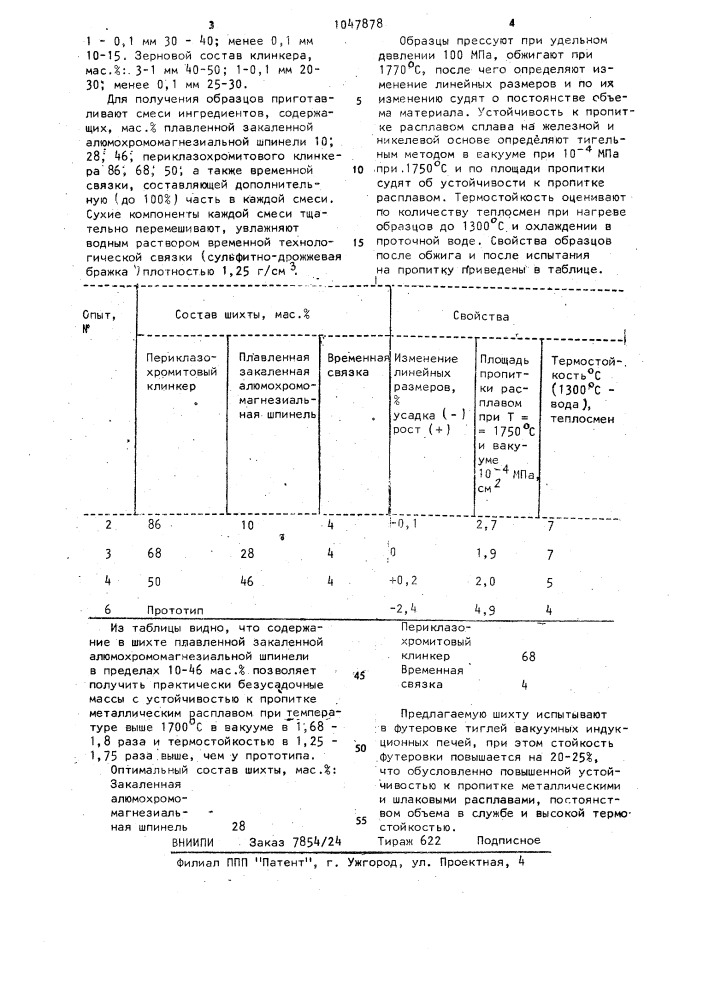 Шихта для изготовления огнеупоров (патент 1047878)