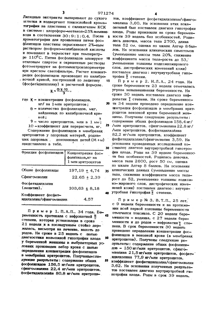 Способ антенатальной диагностики гипотрофии плода (патент 971274)