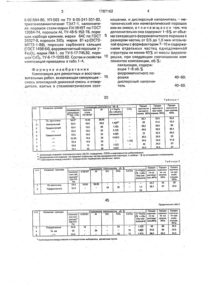 Композиция для ремонтных и восстановительных работ (патент 1787162)