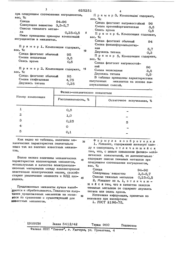 Миканит (патент 625251)