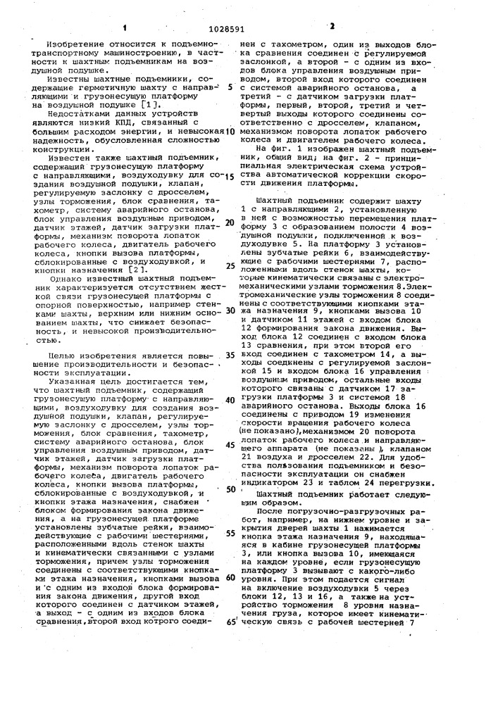 Шахтный подъемник на воздушной подушке (патент 1028591)