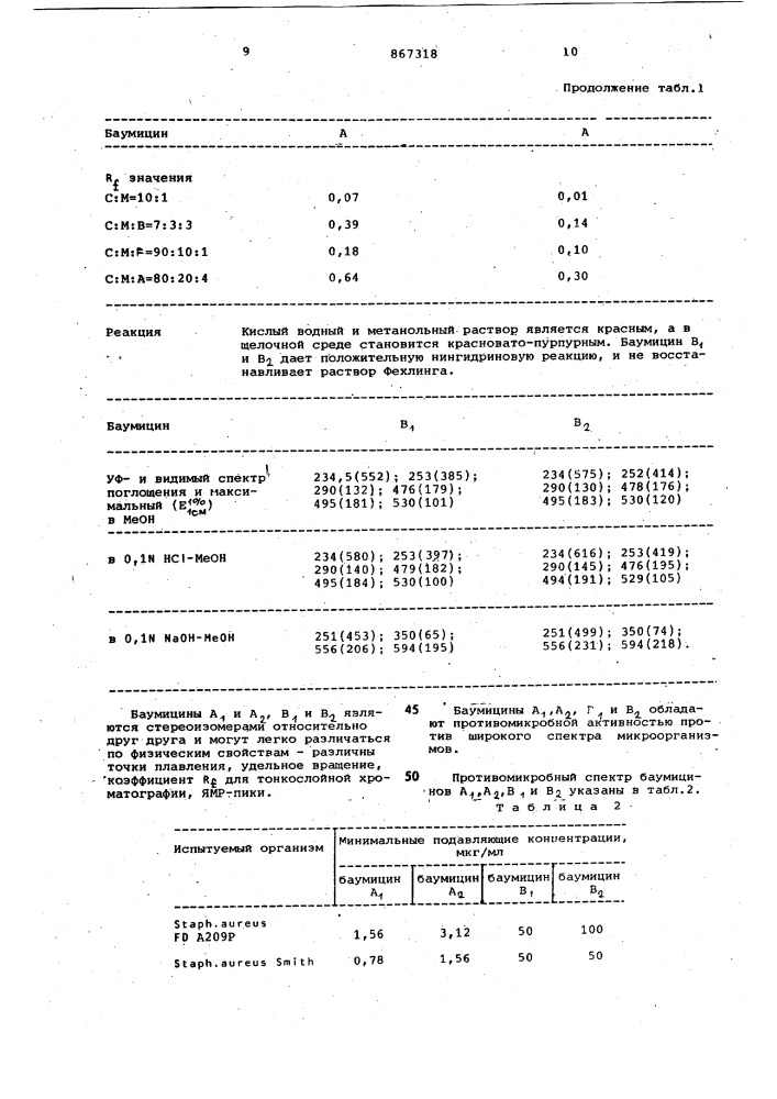 Способ получения баумицина а и в (патент 867318)