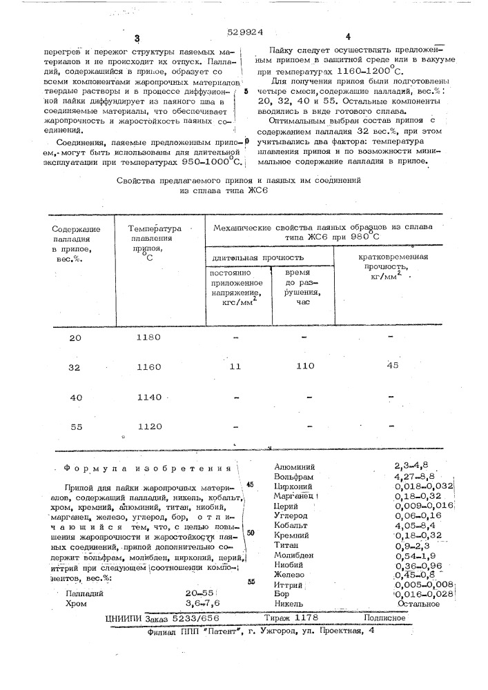 Припой для пайки жаропрочных материалов (патент 529924)