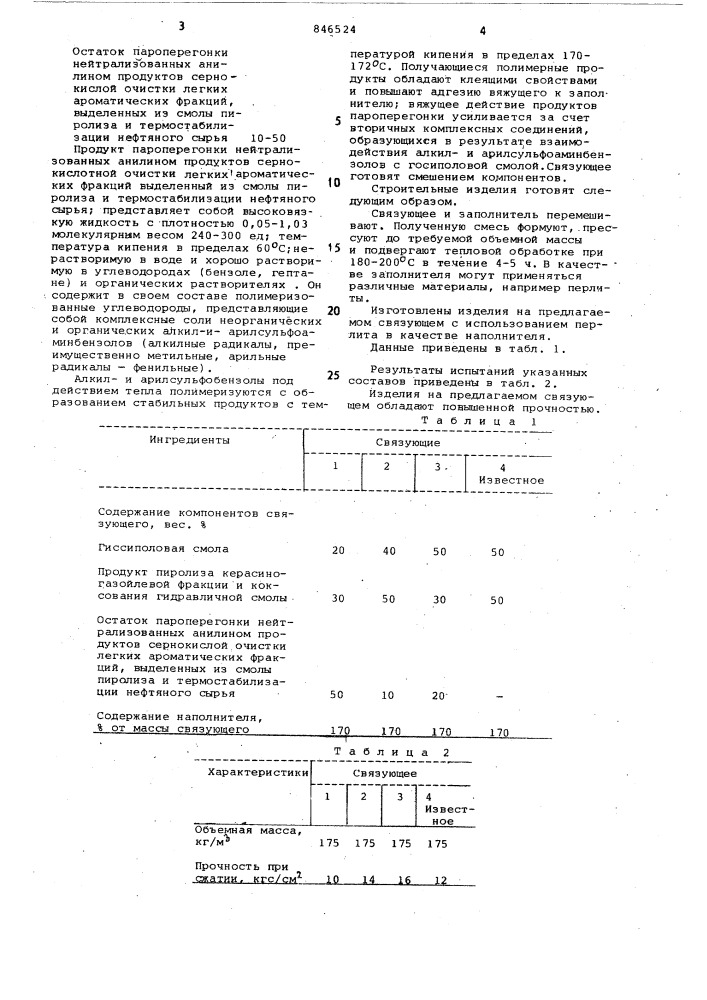 Связующее для изготовления строитель-ных изделий (патент 846524)