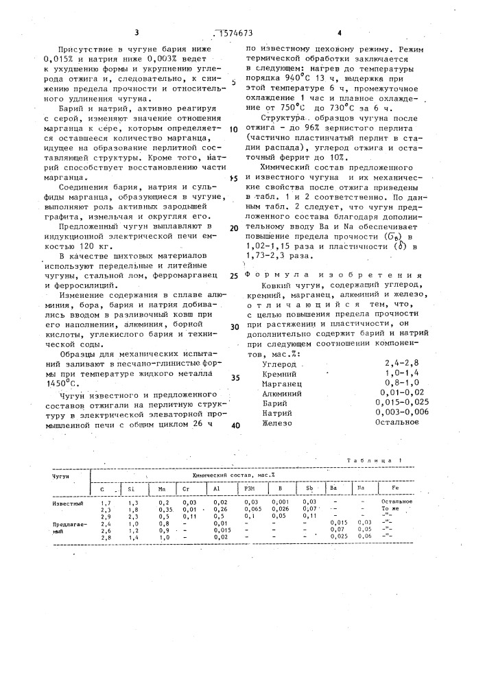 Ковкий чугун (патент 1574673)