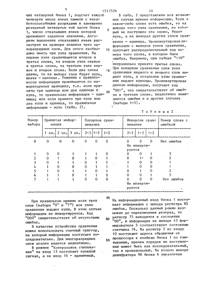 Резервированное запоминающее устройство (патент 1513526)