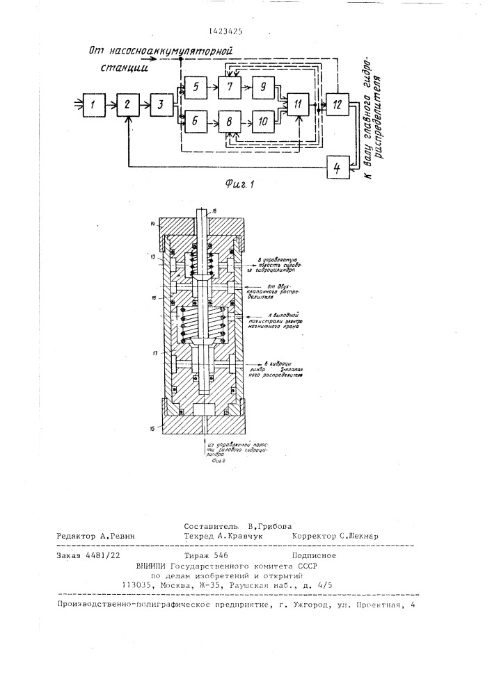 Следящая система управления валом главного гидрораспределителя гидравлического пресса (патент 1423425)