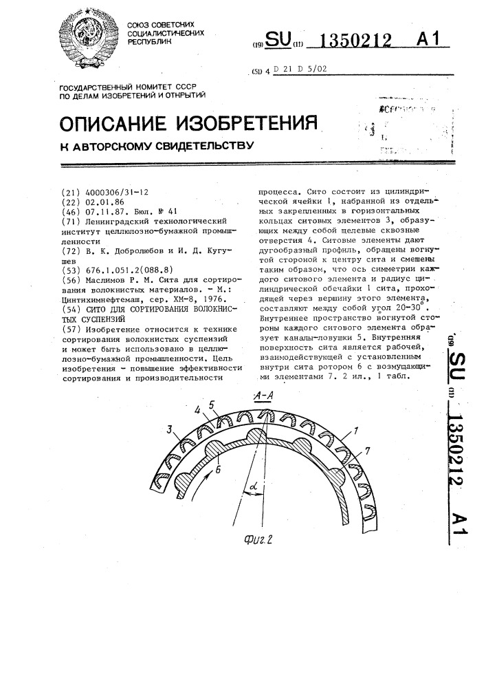 Сито для сортирования волокнистых суспензий (патент 1350212)