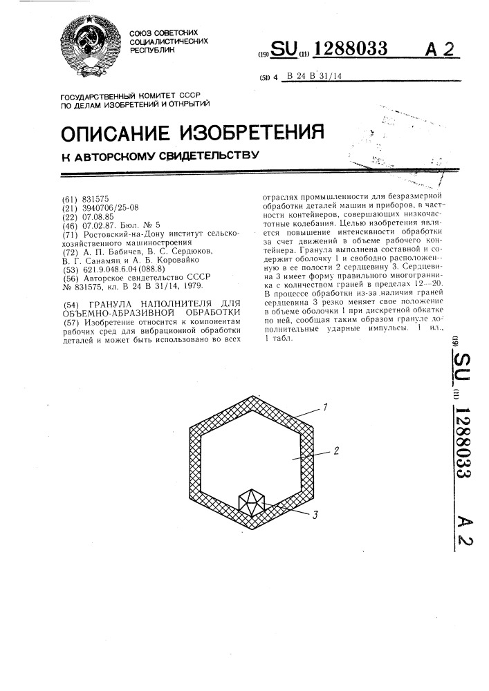 Гранула наполнителя для объемно-абразивной обработки (патент 1288033)