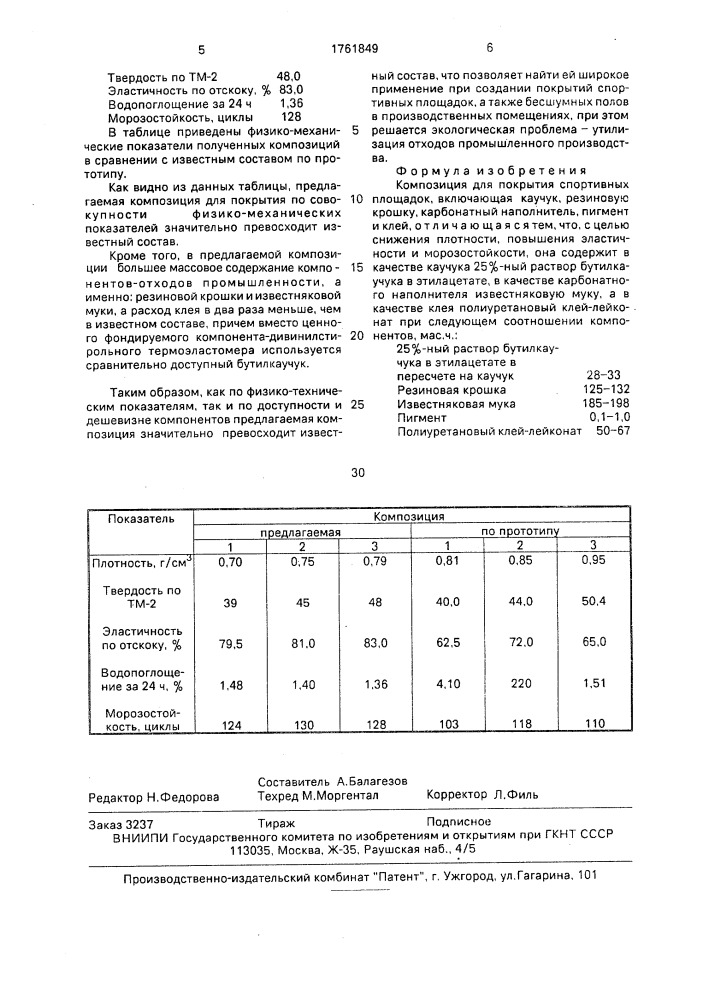 Композиция для покрытия спортивных площадок (патент 1761849)