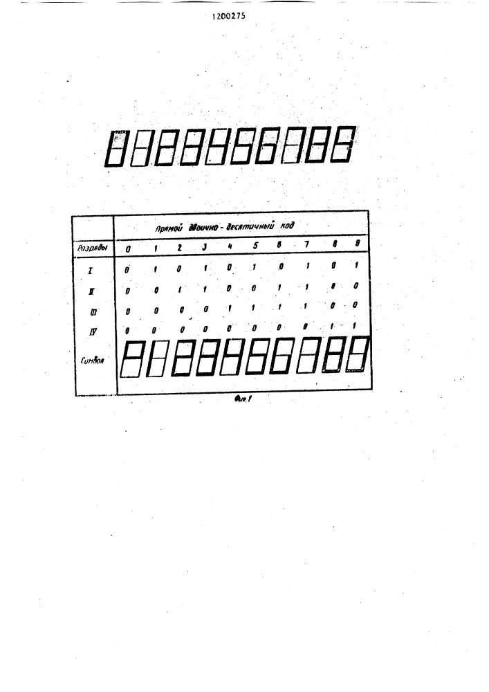 Преобразователь двоично-десятичного кода в код семисегментного индикатора (патент 1200275)