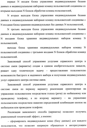 Способ управления услугами сервисного центра в системе связи (варианты) и устройство для его осуществления (патент 2316145)