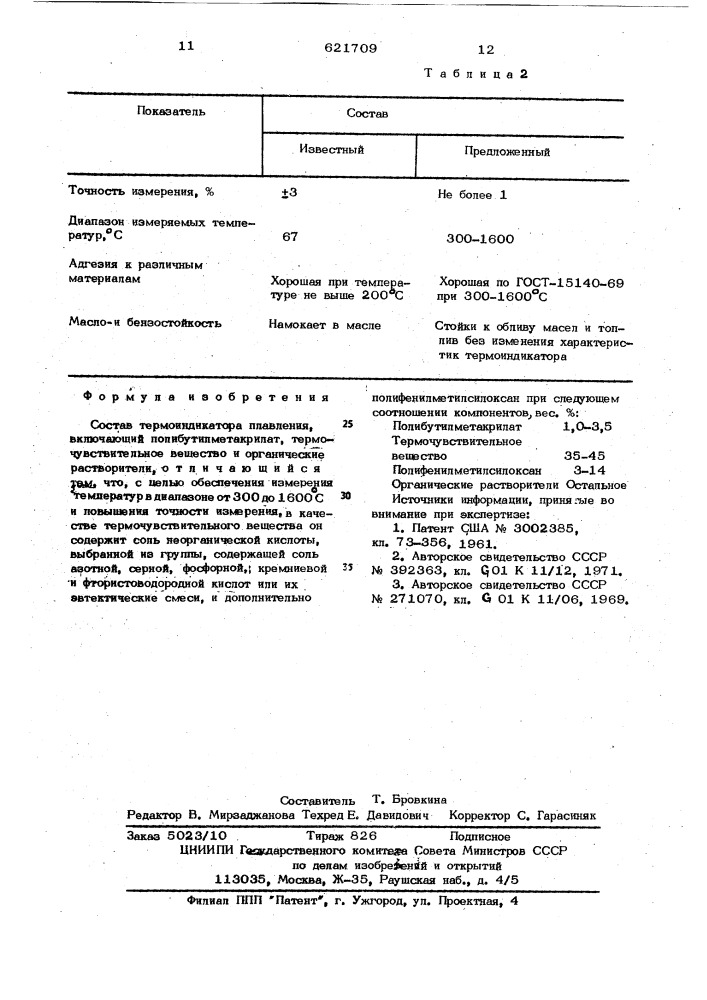 Состав термоиндикатора плавления (патент 621709)