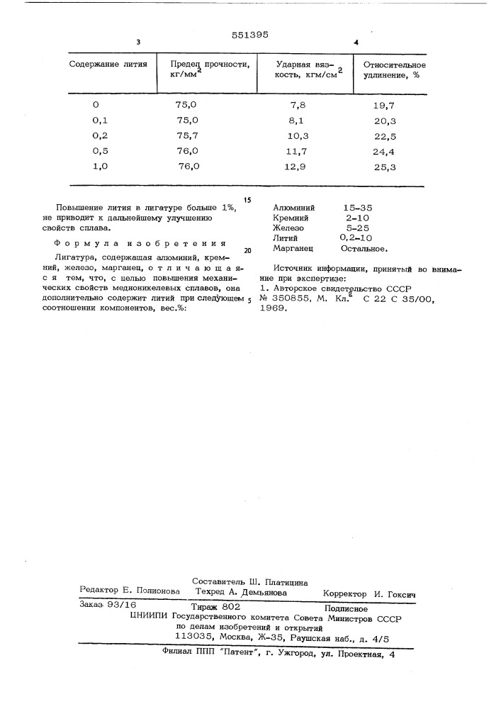 Лигатура (патент 551395)