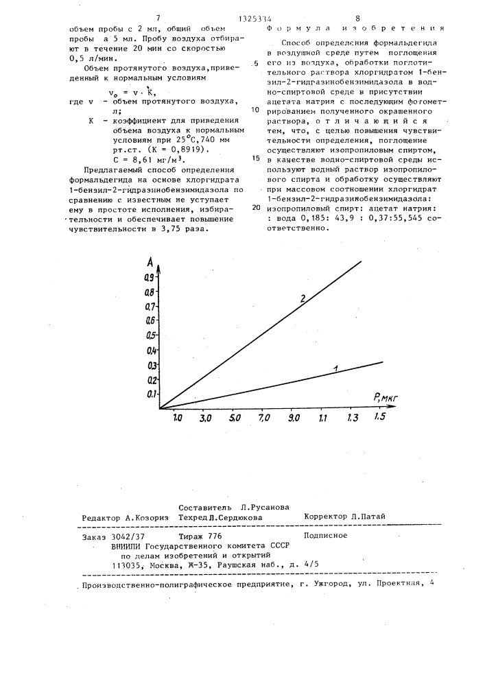 Способ определения формальдегида в воздушной среде (патент 1325334)