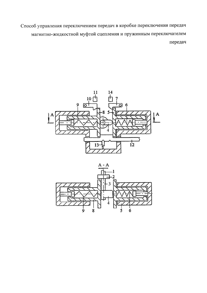 Способ управления переключением передач в коробке переключения передач магнитно-жидкостной муфтой сцепления и пружинным переключателем передач (патент 2659771)