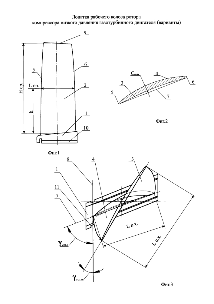 Лопатка рабочего колеса ротора компрессора низкого давления газотурбинного двигателя (варианты) (патент 2596916)