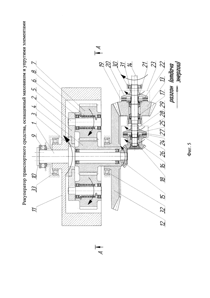 Рекуператор транспортного средства, оснащенный маховиком и упругими элементами (патент 2616460)