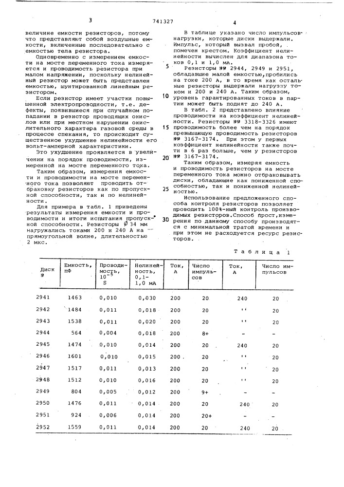 Способ отбраковки резисторов (патент 741327)