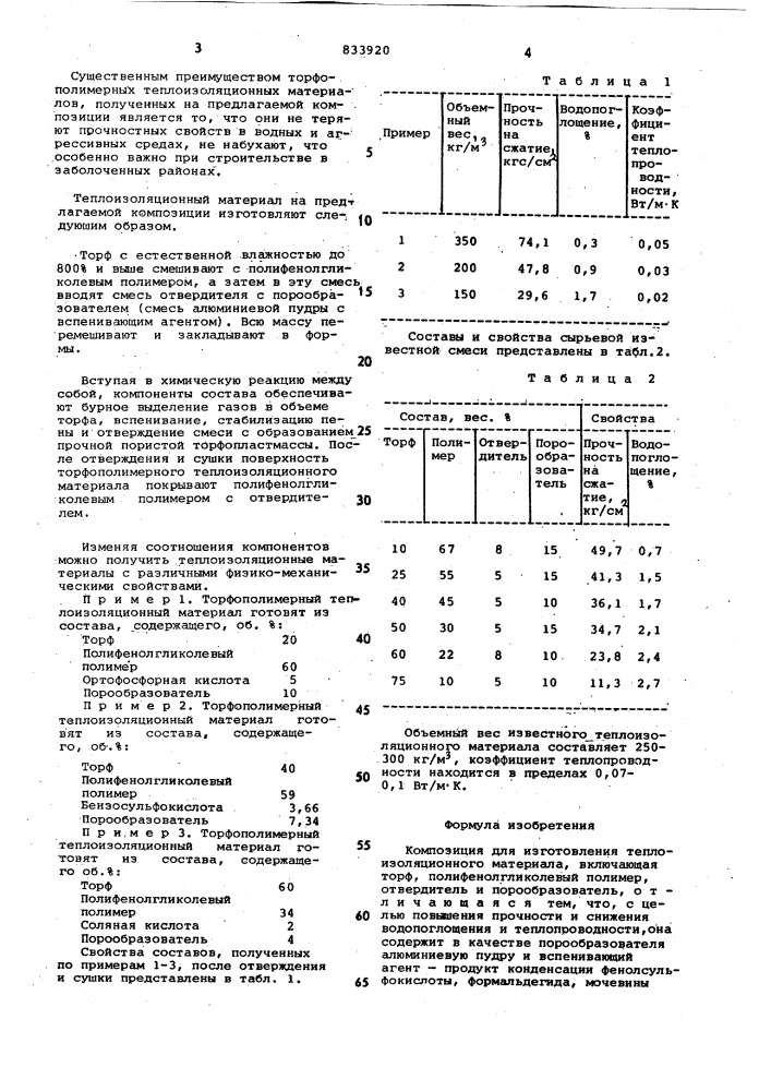 Композиция для изготовления тепло-изоляционного материала (патент 833920)