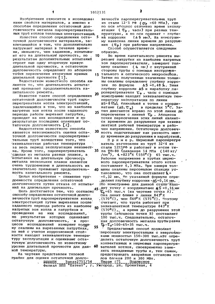 Способ определения остаточной долговечности труб пароперегревателя котла электростанции (патент 1012131)