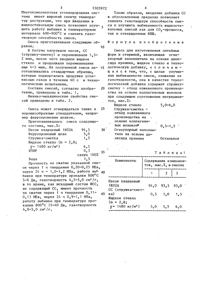 Смесь для изготовления литейных форм и стержней (патент 1503972)