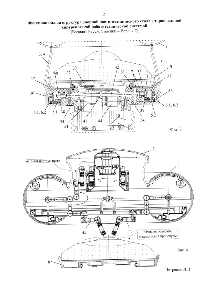 Функциональная структура опорной части медицинского стола с тороидальной хирургической робототехнической системой (вариант русской логики - версия 7) (патент 2607420)
