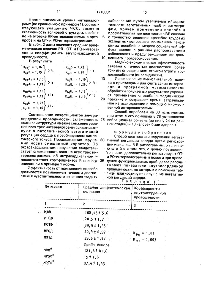 Способ диагностики нарушений вегетативной регуляции сердца (патент 1718801)