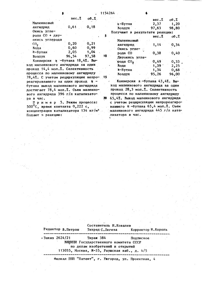 Способ получения малеинового ангидрида (патент 1154264)