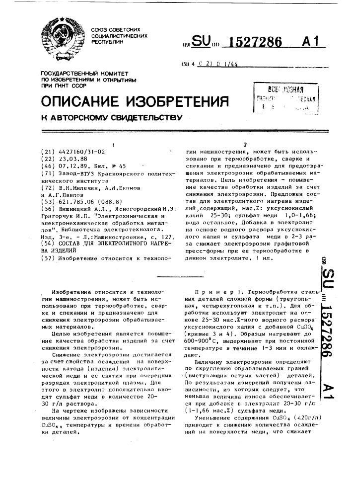 Состав для электролитного нагрева изделий (патент 1527286)