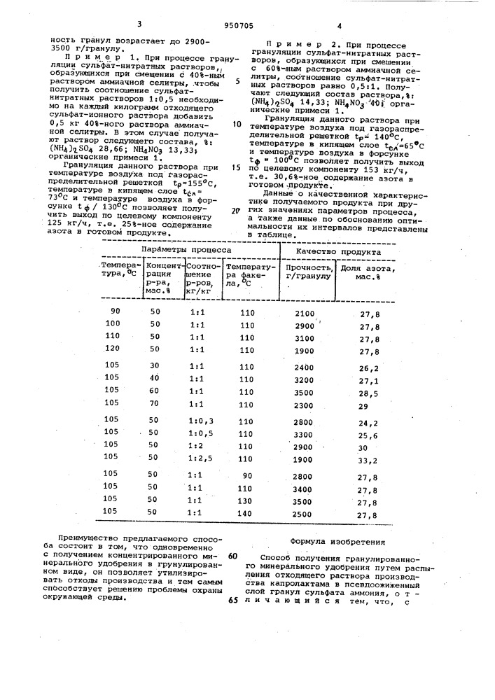 Способ получения гранулированного минерального удобрения (патент 950705)