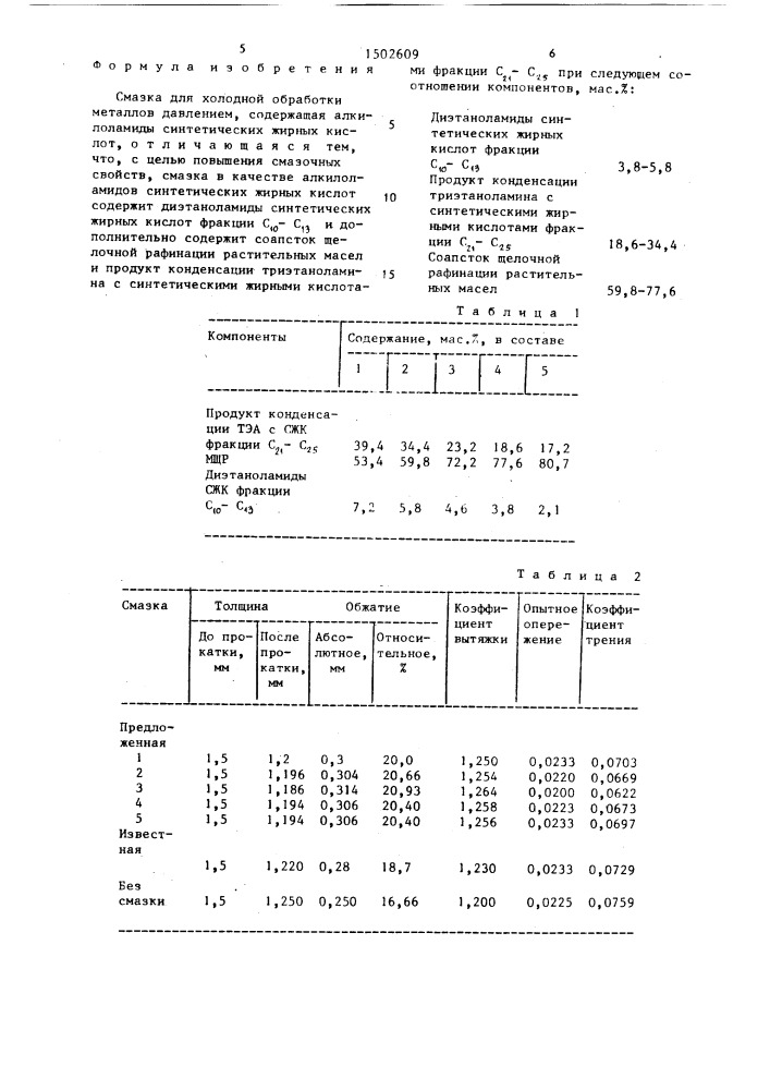 Смазка для холодной обработки металлов давлением (патент 1502609)