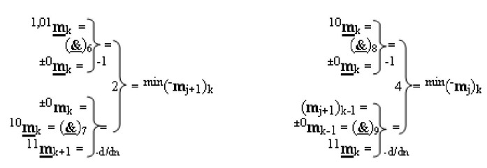 Способ преобразования «-/+»[mj]f(+/-) → ±[mj]f(+/-)min структуры аргументов аналоговых логических сигналов «-/+»[mj]f(+/-) - "дополнительный код" в условно минимизированную позиционно-знаковую структуру аргументов ±[mj]f(+/-)min троичной системы счисления f(+1,0,-1) и функциональная структура для его реализации (варианты русской логики) (патент 2503123)